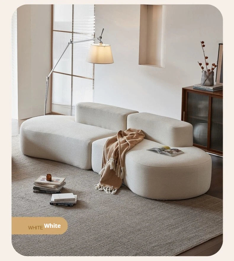 Fabric Sofa, Cashew Shape Compression Couch with High-Resilience Foam, Velvet Upholstery, Non-Deformation, Roll-Pack Design