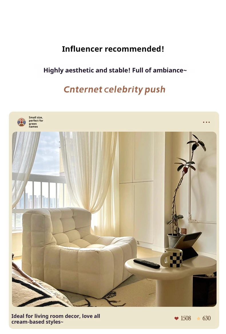 Retro Waffle Texture Chaise Lounge, Chenille Compression Sofa Single Seater, High Resilience & Durable, Modern Luxury Design