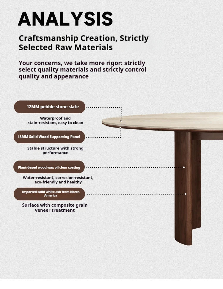 Any Size Custom Beige Travertine Teardrop Dining Table Wabi Sabi Mid Century Walnut Base Scratch Stain Resistant Luxury Dining T
