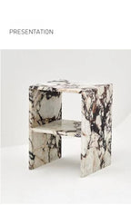Italian Minimalist Calacatta Side Table, Mobile Square End Table for Living Room, One-Piece Natural Marble, Artistic & Customize