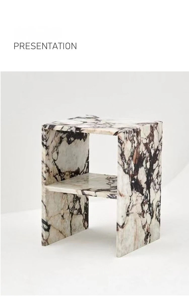 Italian Minimalist Calacatta Side Table, Mobile Square End Table for Living Room, One-Piece Natural Marble, Artistic & Customize