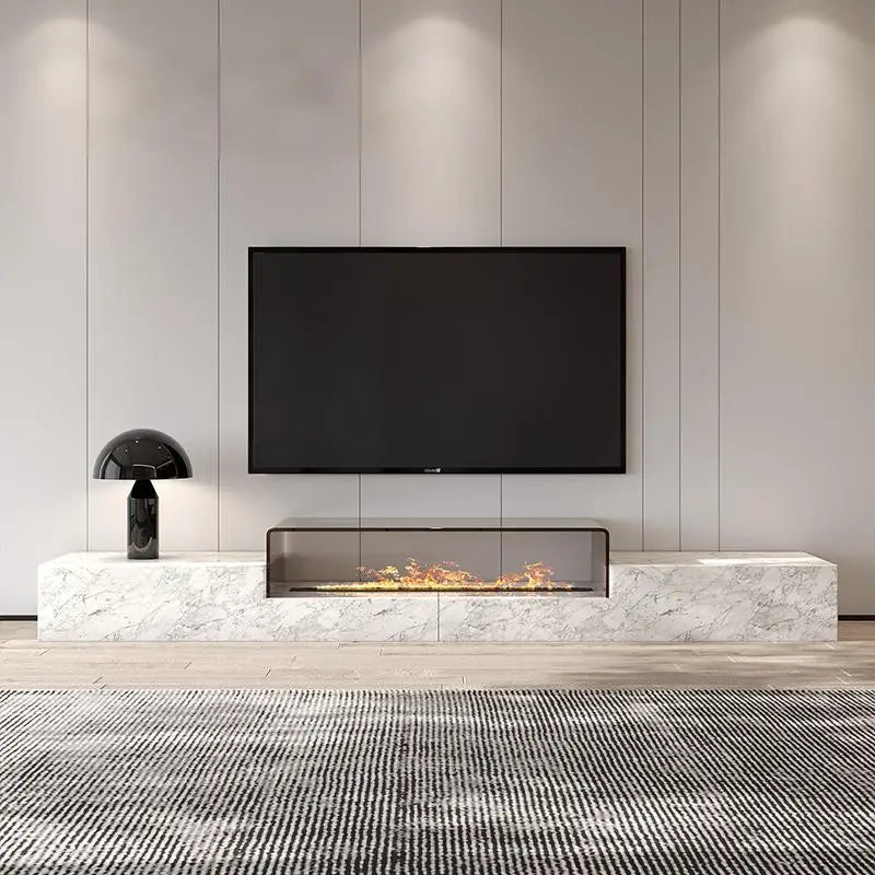 Any Size Custom Italian Luxury Stone TV Console Modern Entertainment Wall Fireplace Waterproof Scratch Proof EO Certified Living