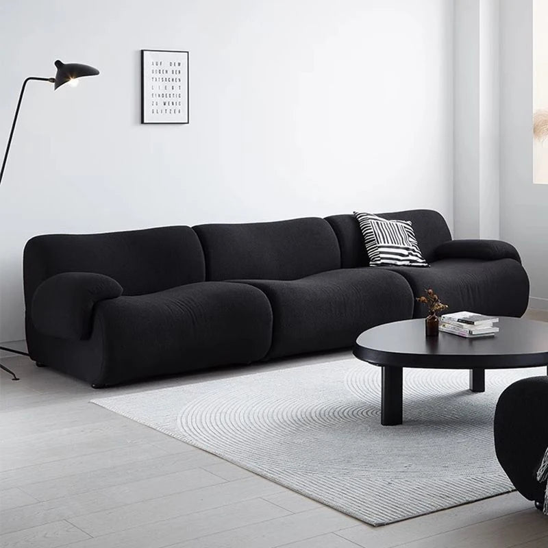 Vacuum-Compressed Modular Sofa, Wabi-Sabi Sherpa Fabric Sectional with High-Elastic Foam, Cream Mid-Century Style, Space Saving