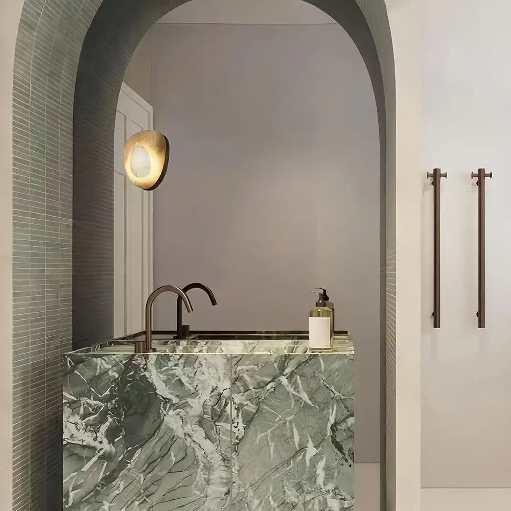 Any Size Custom Mid Century Jade Marble Vanity Vintage Green Stone Floor Standing Bathroom Cabinet Hotel Bathroom Stain Resistan