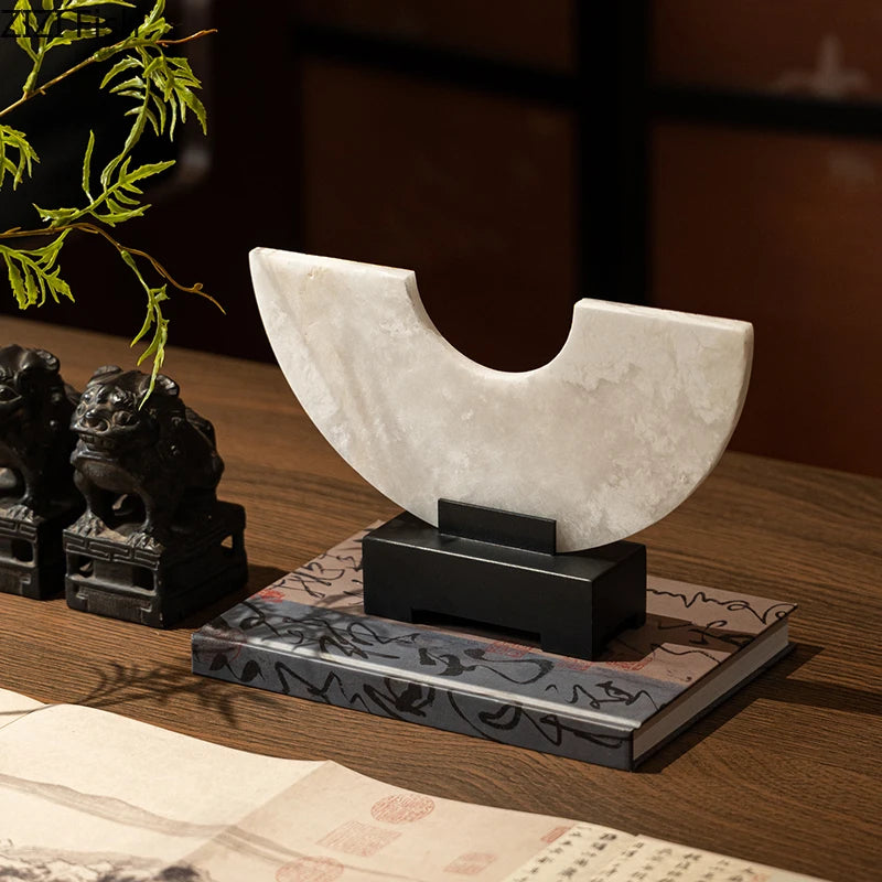 Imitate Jade Marble Semi-circular Ornaments Desk Decoration Natural Stone Sculpture Creative Crafts Room Aesthetic Decor