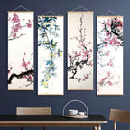 Chinese Plum Blossom Scroll Hanging Painting Canvas Art Flower Wall Painting Scroll Painting Living Room Home Decoration