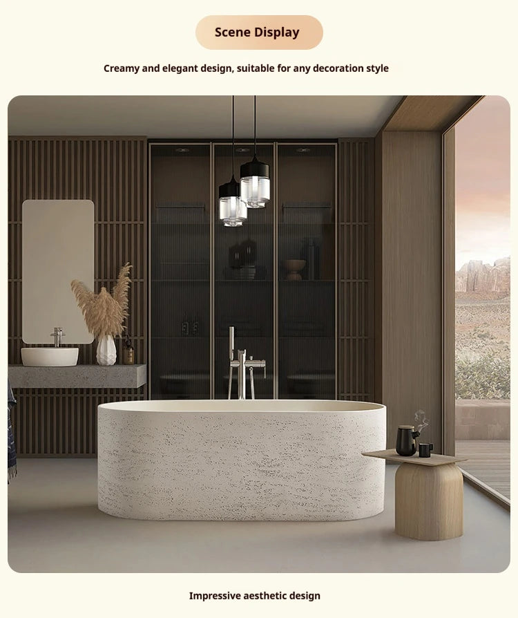 Any Size Custom Japanese Wabi Sabi Cultured Stone Bathtub Artistic Freestanding Soaking Tub Heat Retention Easy Clean Body Conto