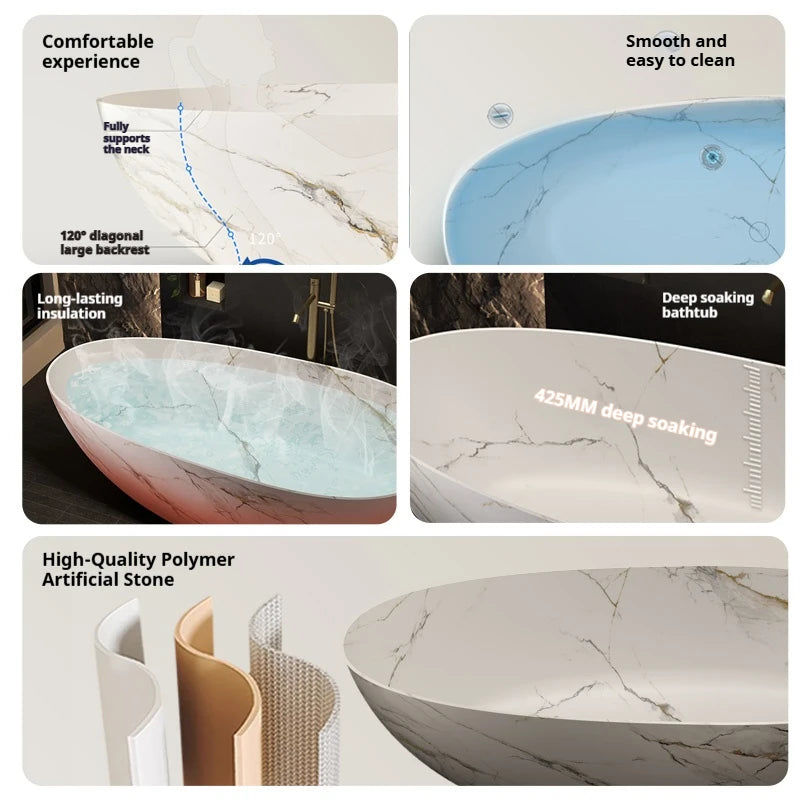 Any Size Custom Italian Luxury Egg Shaped Bathtub Freestanding Soaking Tub Villa Bathroom Spa Whirlpool Tub Modern Luxury Design