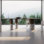 Natural Marble Dining Table with Walnut Base, Minimalist Luxury Villa Long Table, Eco-Friendly & Moisture-Proof, Customizable