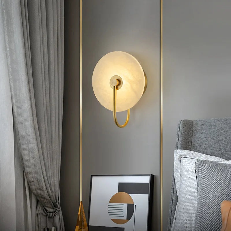 Nordic Modern Designer Minimalist Marble Circular Wall Lamp Corridor Study Bedroom Bedside Led Lights Tv Background  Decor