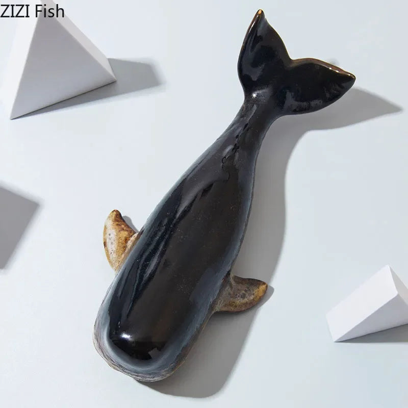 Creative Whale Ceramic Sculpture Modern Crafts Porcelain Ornaments Desk Decoration Simulated Whale Statue Room Aesthetic Decor