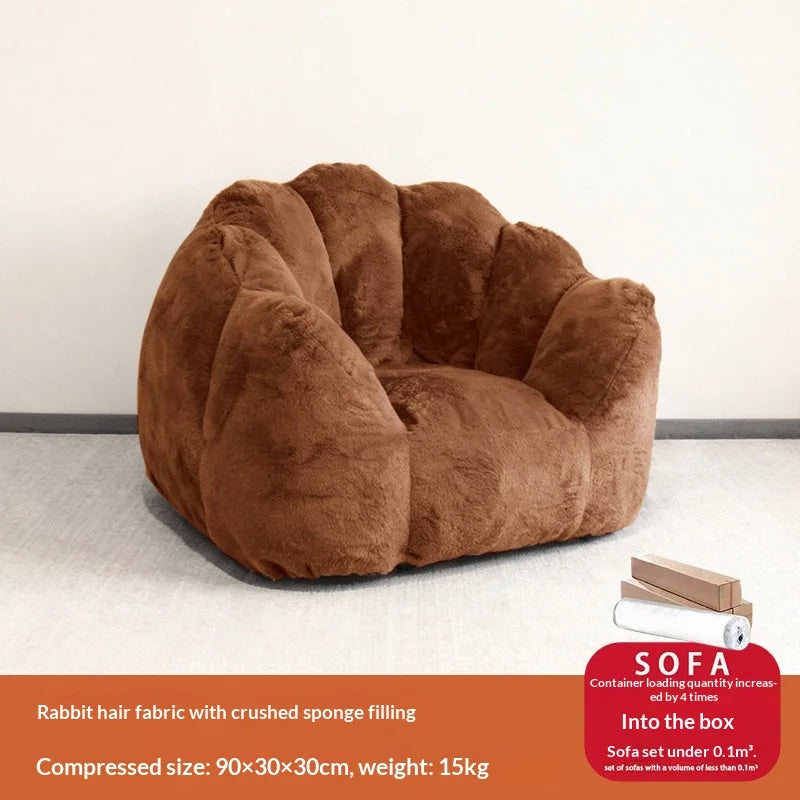 Any Size Custom Rabbit Fur Lazy Sofa Crushed Sponge Filling Soft Wrapped Feeling Vacuum Compressed Shipping Cozy Living Room Cas