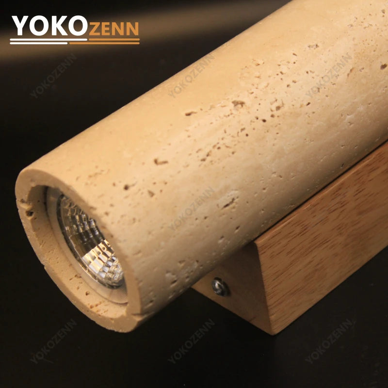 Wabi Sabi  Natural Travertine E27 Wall Lamp, Log & Walnut Wood Wall Light for Bedroom Bedside Staircase Living Room Home Decor