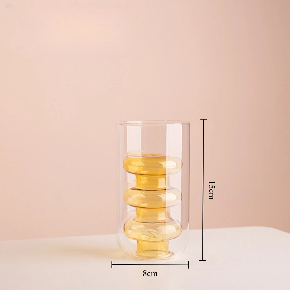 Minimalist Colored Glass Creative Double-layer Glass Transparent Vase Desktop Soft Decoration Hydroponics Vase Home Decoration
