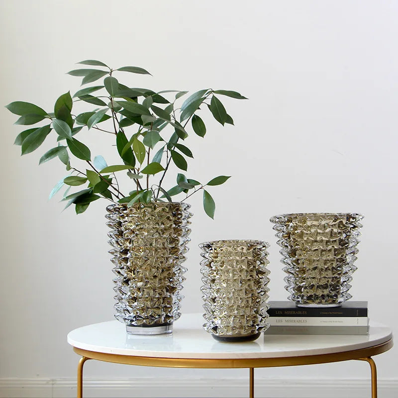 Creative Transparent Wrinkle Glass Vase Desk Decoration Flower Arrangement Hydroponics Flower Pots Floral Vases Modern Decor