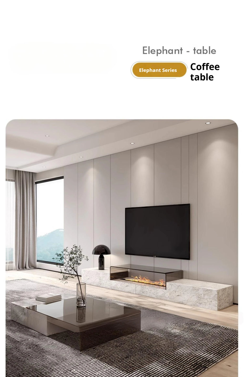 Any Size Custom Italian Luxury Stone TV Console Modern Entertainment Wall Fireplace Waterproof Scratch Proof EO Certified Living