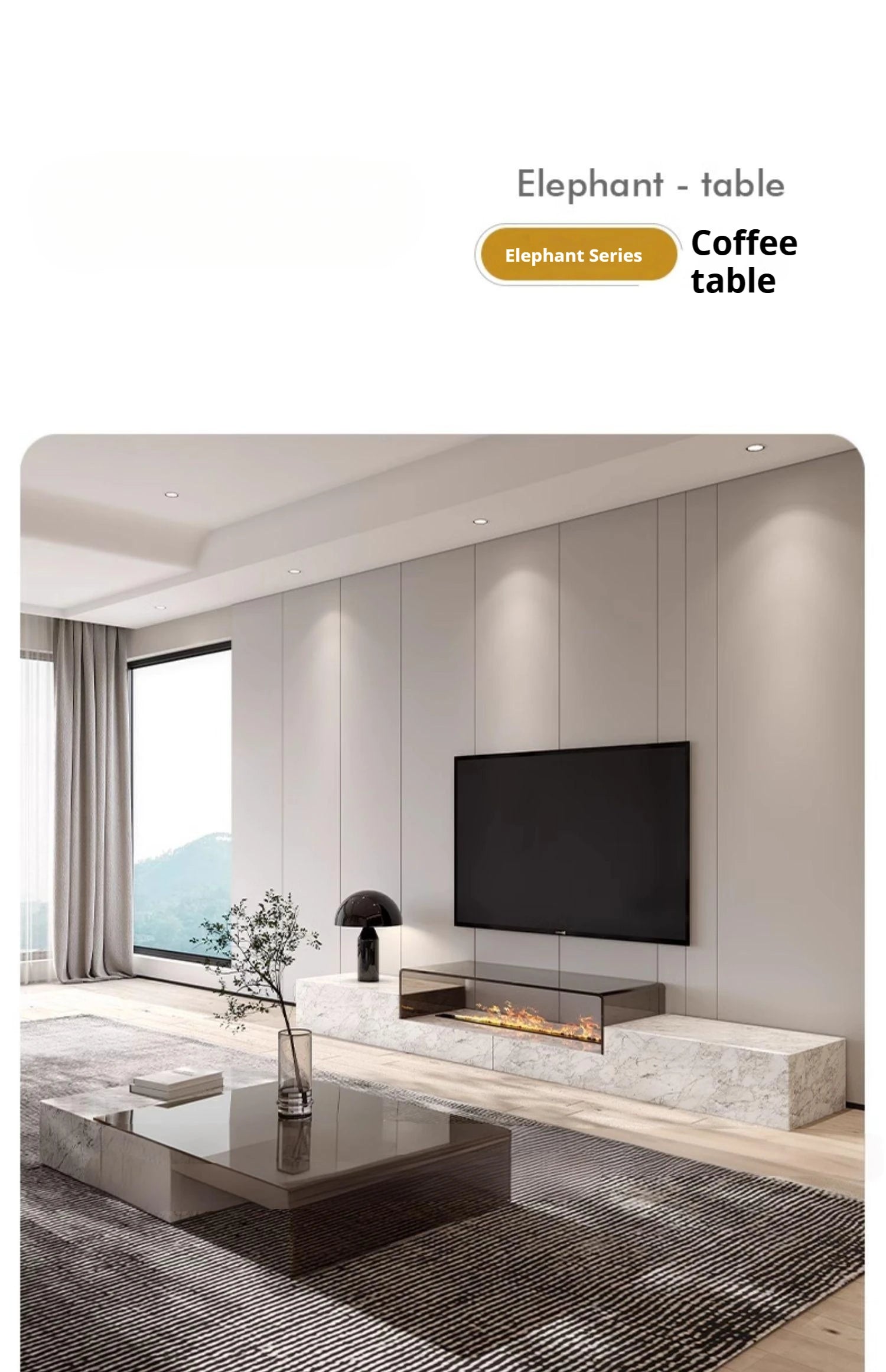 Any Size Custom Italian Luxury Stone TV Console Modern Entertainment Wall Fireplace Waterproof Scratch Proof EO Certified Living