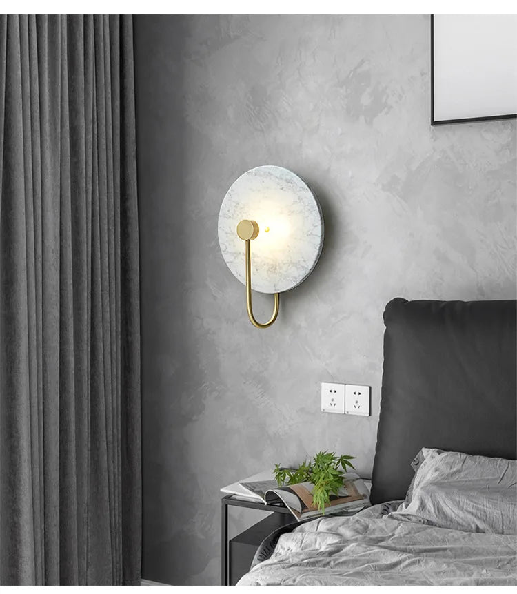 Nordic Modern Designer Minimalist Marble Circular Wall Lamp Corridor Study Bedroom Bedside Led Lights Tv Background  Decor
