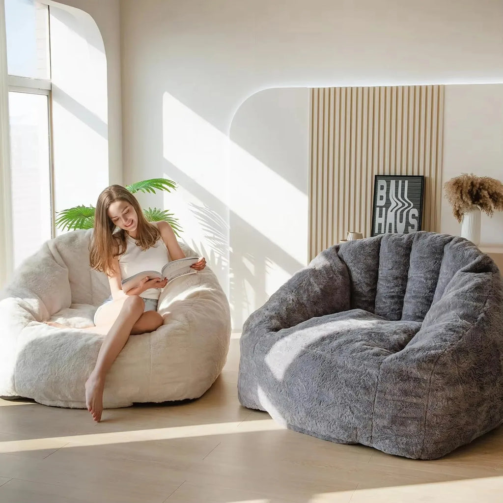 Any Size Custom Rabbit Fur Lazy Sofa Crushed Sponge Filling Soft Wrapped Feeling Vacuum Compressed Shipping Cozy Living Room Cas