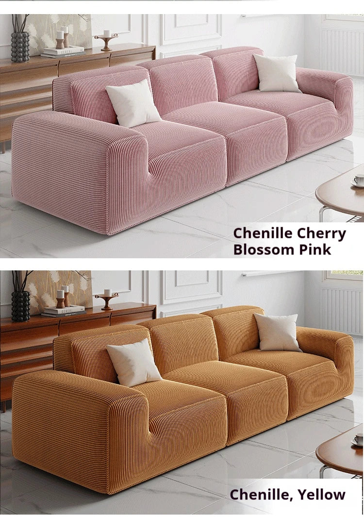 Frameless Tofu Block Sofa, Wabi-Sabi Chenille Fabric with 5-Zone Support, Heavy-Duty & High-Density Foam, Minimalist Design