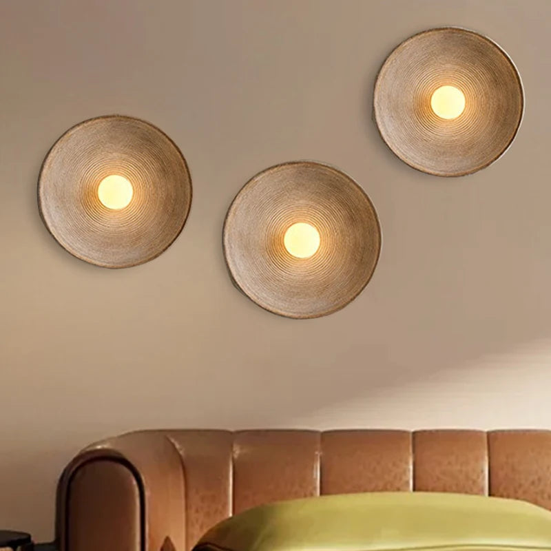 Nordic Creative Retro Round Wall Lamp Wabi-sabi Resin Sconces for Living Room Bedroom Bedside Hotel Corridor  Decor lightig