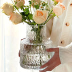 Handmade Glacier Textured Glass Vase, 8cm/3.15inch Caliber for Wide-Mouthed Floral for Decorating Living Rooms and Dining Tables