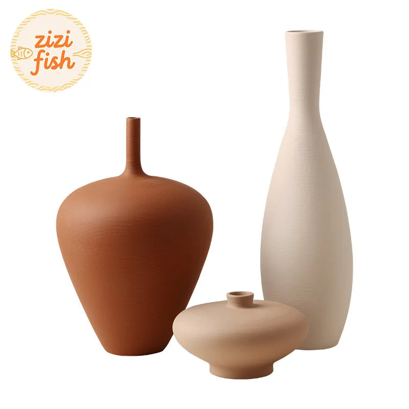 Minimalist Brushed Frosted Ceramic Vase Plant Pots Table Decoration Flowers Arrangement Floral Vases Room Aesthetic Decor