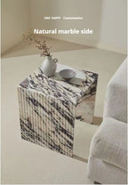 Italian Minimalist Calacatta Side Table, Mobile Square End Table for Living Room, One-Piece Natural Marble, Artistic & Customize