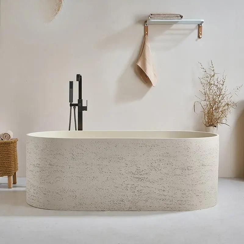 Any Size Custom Japanese Wabi Sabi Cultured Stone Bathtub Artistic Freestanding Soaking Tub Heat Retention Easy Clean Body Conto