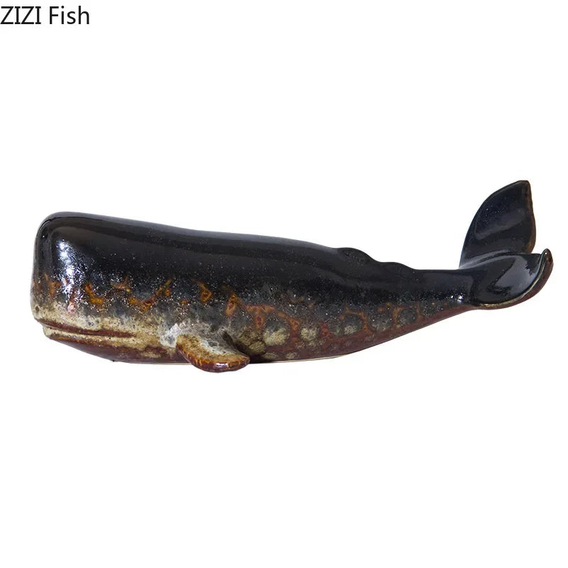 Creative Whale Ceramic Sculpture Modern Crafts Porcelain Ornaments Desk Decoration Simulated Whale Statue Room Aesthetic Decor