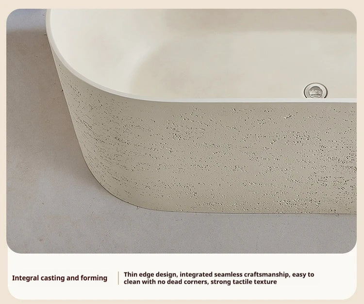 Any Size Custom Japanese Wabi Sabi Cultured Stone Bathtub Artistic Freestanding Soaking Tub Heat Retention Easy Clean Body Conto