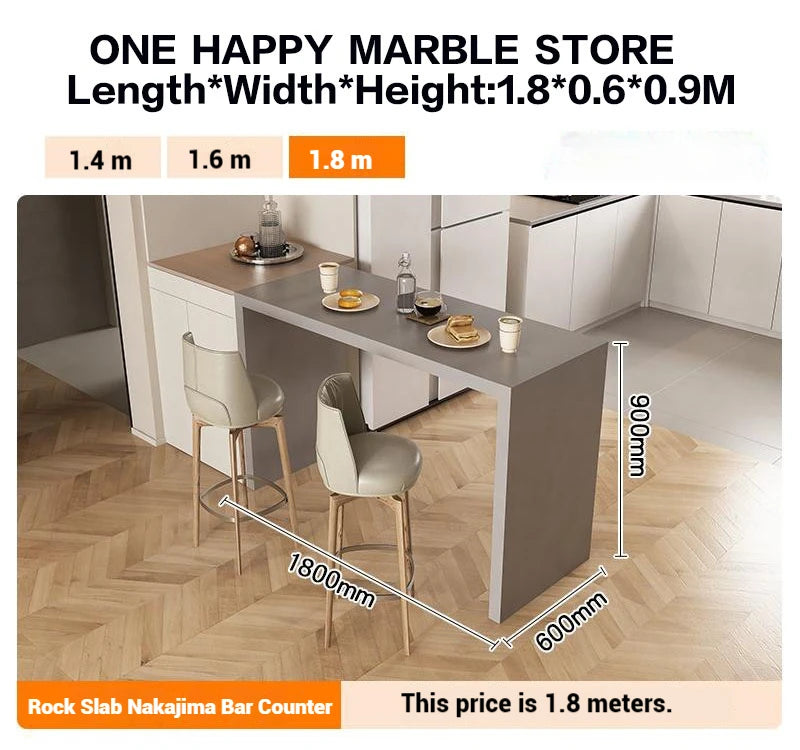 Quartz Stone Breakfast Bar, Kitchen Island with Dining Table & Cabinet, Stain Resistant & High Hardness, Custom Modern Design