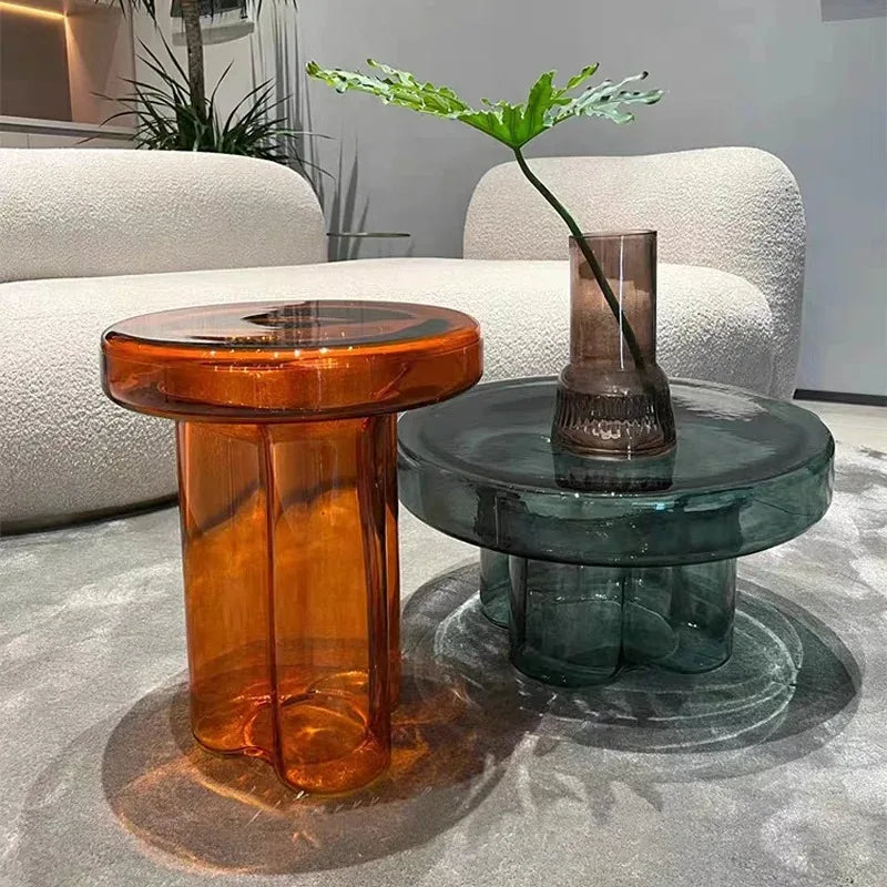 Nordic Light Luxury Glass Coffee Table Creative Petal Shape Living Room Combination Coffee Table Modern Creative Furniture