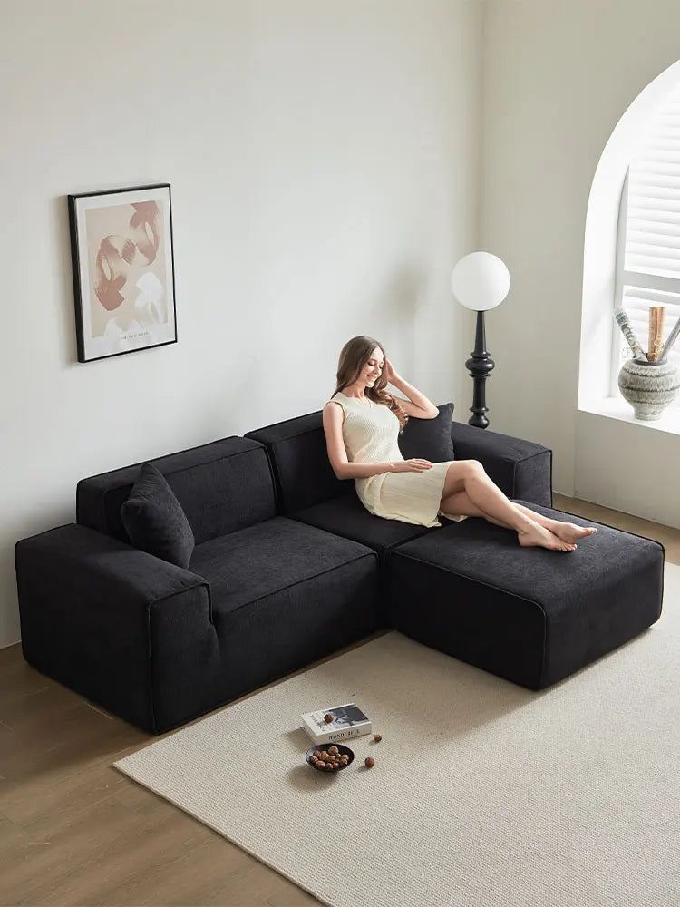 Frameless Tofu Block Sofa, Wabi-Sabi Chenille Fabric with 5-Zone Support, Heavy-Duty & High-Density Foam, Minimalist Design