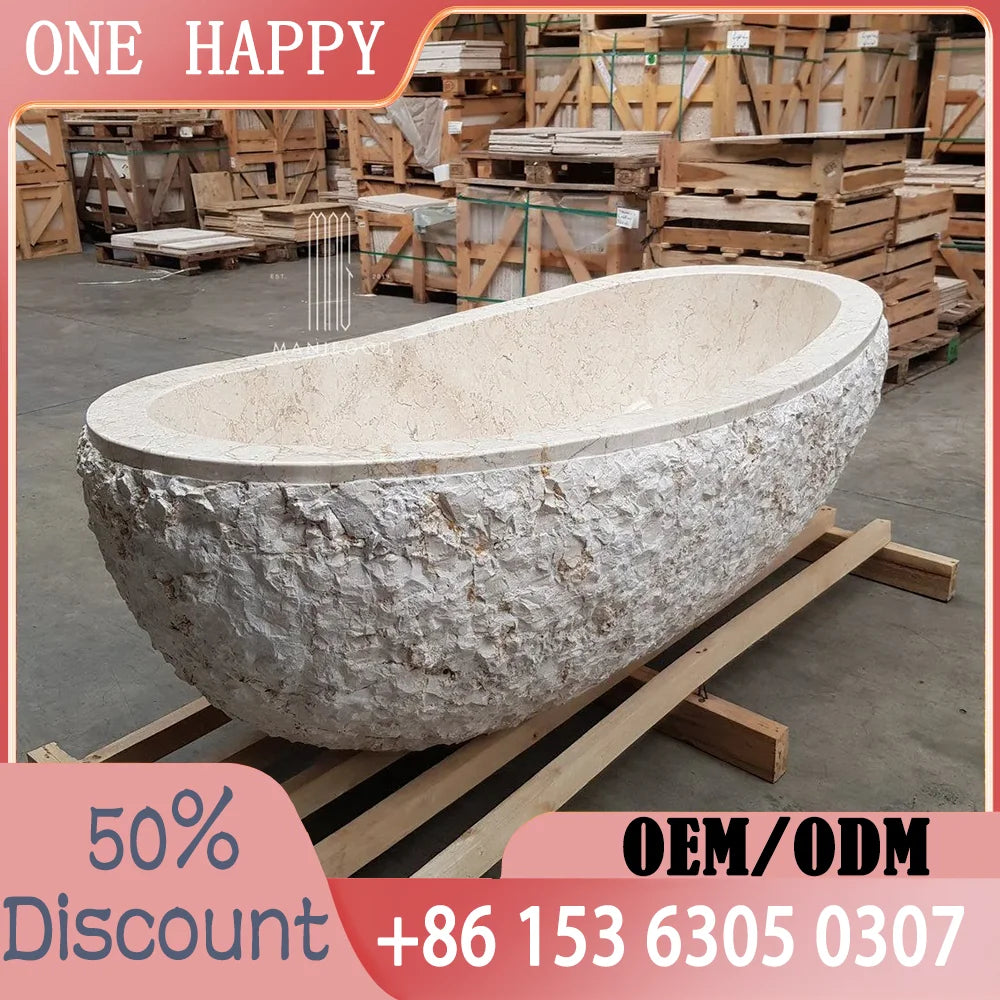 Nordic Luxury Marble Bathtub, Round One-Piece Freestanding Tub for Villa, Heat Retention & Easy Clean, Body Contour, Customizabl