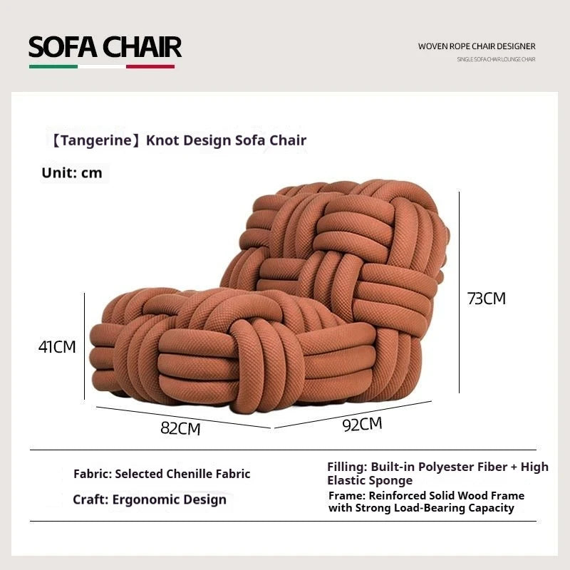 Any Size Custom Nordic Knit Lounge Chair Handwoven Chenille Fabric High Resilience Foam Comfortable Minimalist Living Room Leisu