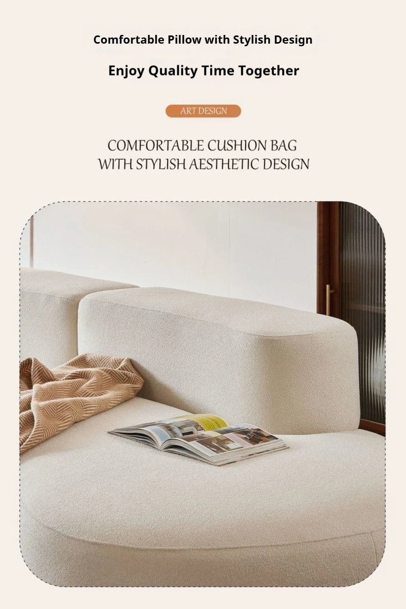 Fabric Sofa, Cashew Shape Compression Couch with High-Resilience Foam, Velvet Upholstery, Non-Deformation, Roll-Pack Design