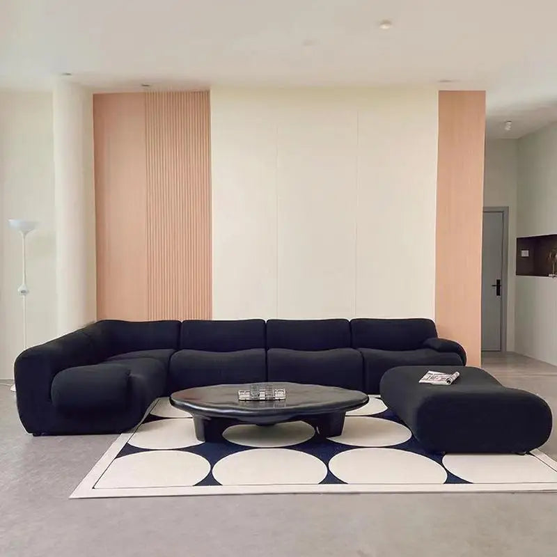 Vacuum-Compressed Modular Sofa, Wabi-Sabi Sherpa Fabric Sectional with High-Elastic Foam, Cream Mid-Century Style, Space Saving