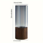 Elegant Glass Vase with Wooden Base for Hydroponic Plants,  Modern Tabletop Floral Arrangement Home Decoration