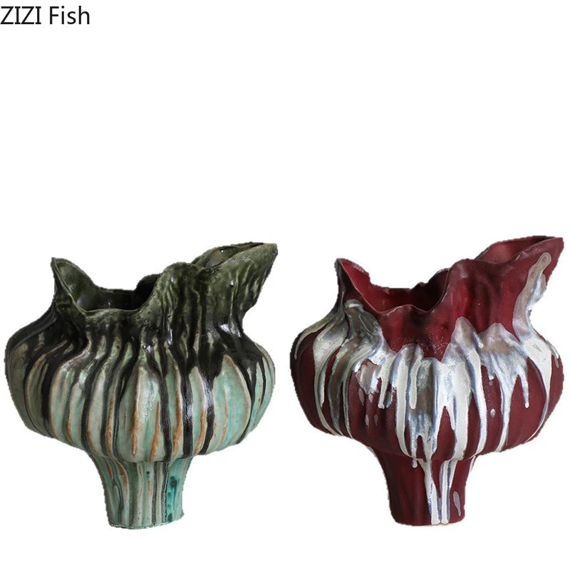 Wabi Sabi Style Painted Porcelain Vase Plant Pots Table Decoration Flowers Arrangement Floral Vases Room Aesthetic Decor