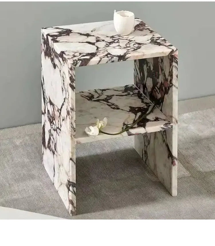 Italian Minimalist Calacatta Side Table, Mobile Square End Table for Living Room, One-Piece Natural Marble, Artistic & Customize