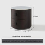 Italian Minimalist Nightstand, Walnut Round Bedside Table with Stone Top, Multi-Layer Wood &Eco-Friendly, Easy Clean, New Design