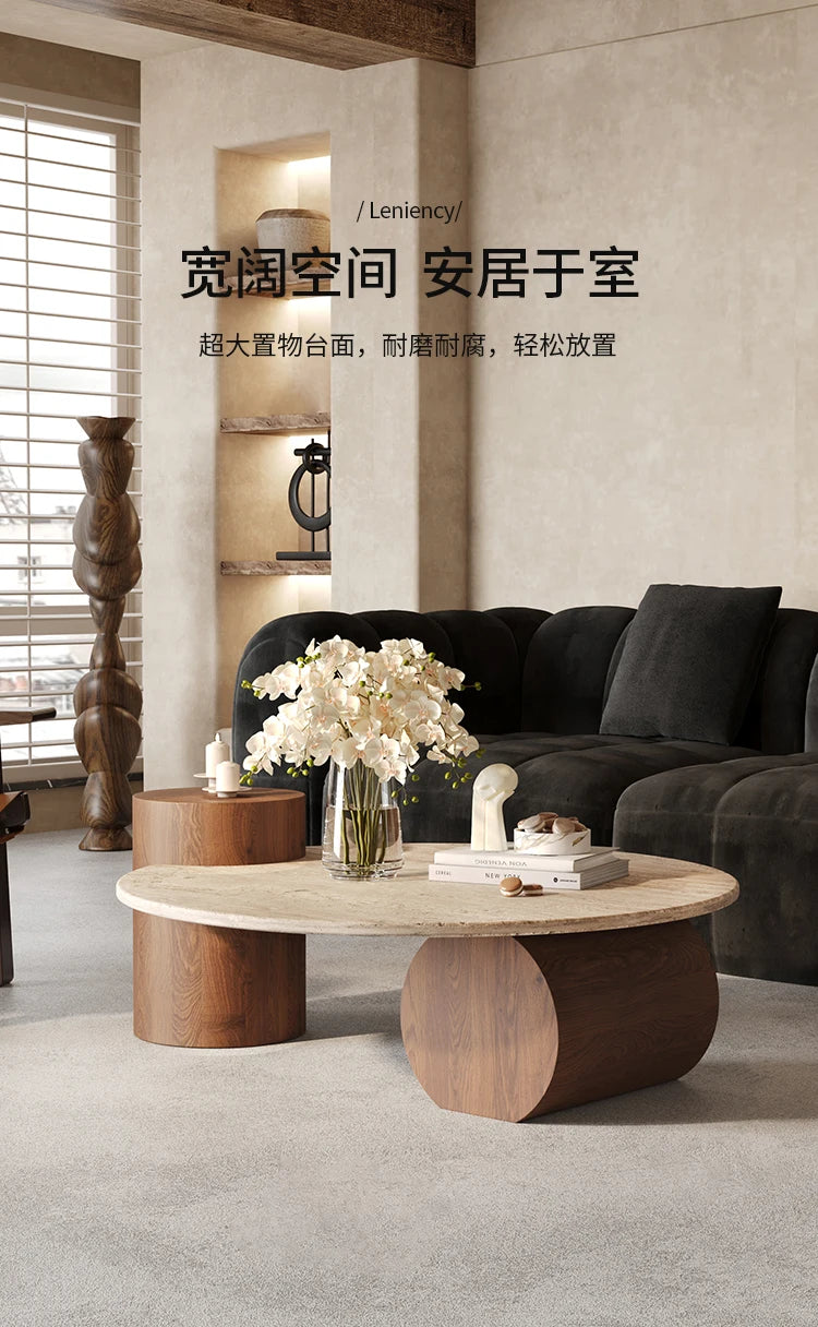 Stone Italian Side Table Nordic Natural Travertine Unique Wood Coffee Table Round Stone Designer Stolik Kawowy Home Furniture
