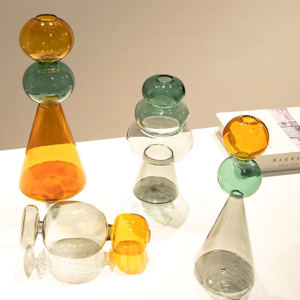 Minimalist Colored Glass Creative Double-layer Glass Transparent Vase Desktop Soft Decoration Hydroponics Vase Home Decoration