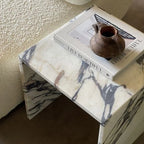 Italian Minimalist Calacatta Side Table, Mobile Square End Table for Living Room, One-Piece Natural Marble, Artistic & Customize