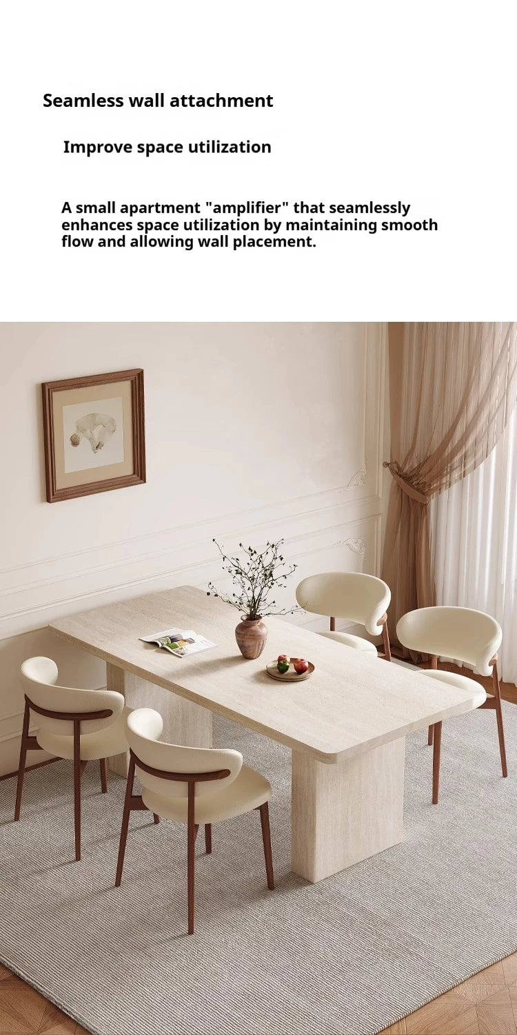 Luxury Travertine Pattern Stone Dining Table, Cream Mid-Century Style for Small Space, Stain & Heat Resistant, Customizable