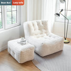 Italian Faux Rabbit Fur Bean Bag Chair, Adjustable Lounge Sac for Living Room & Bedroom, Mixed Filling & Ergonomic, White