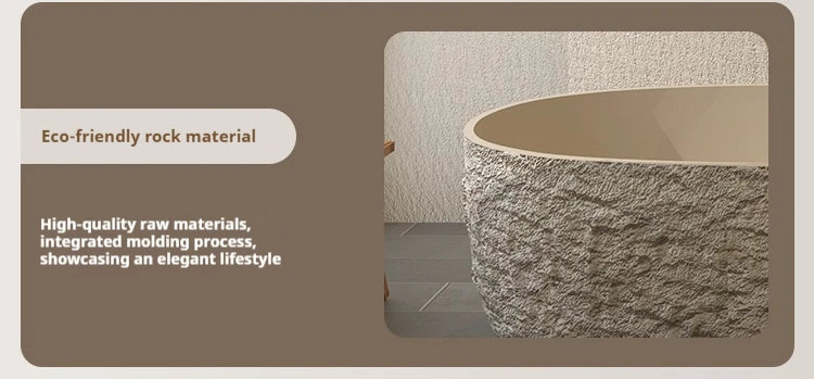 Wabi-Sabi Stone Texture Bathtub, One-Piece Artificial Stone Tub for Home , Heat Retention&Easy Clean, Body Contour, Customizable