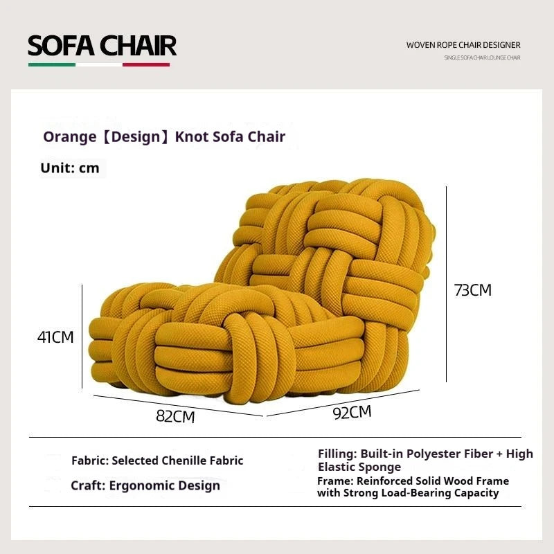 Any Size Custom Nordic Knit Lounge Chair Handwoven Chenille Fabric High Resilience Foam Comfortable Minimalist Living Room Leisu