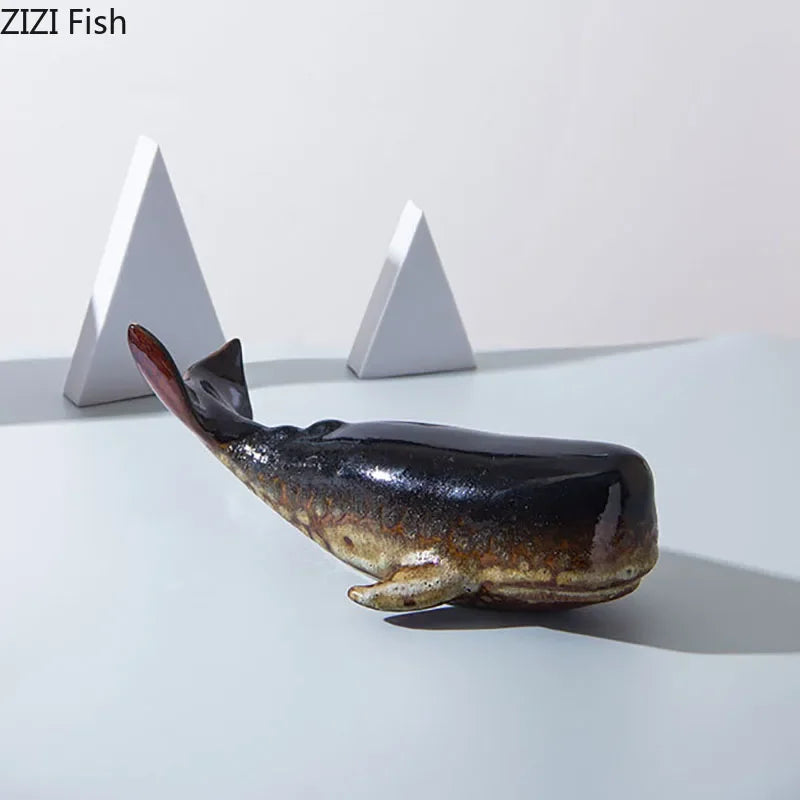 Creative Whale Ceramic Sculpture Modern Crafts Porcelain Ornaments Desk Decoration Simulated Whale Statue Room Aesthetic Decor